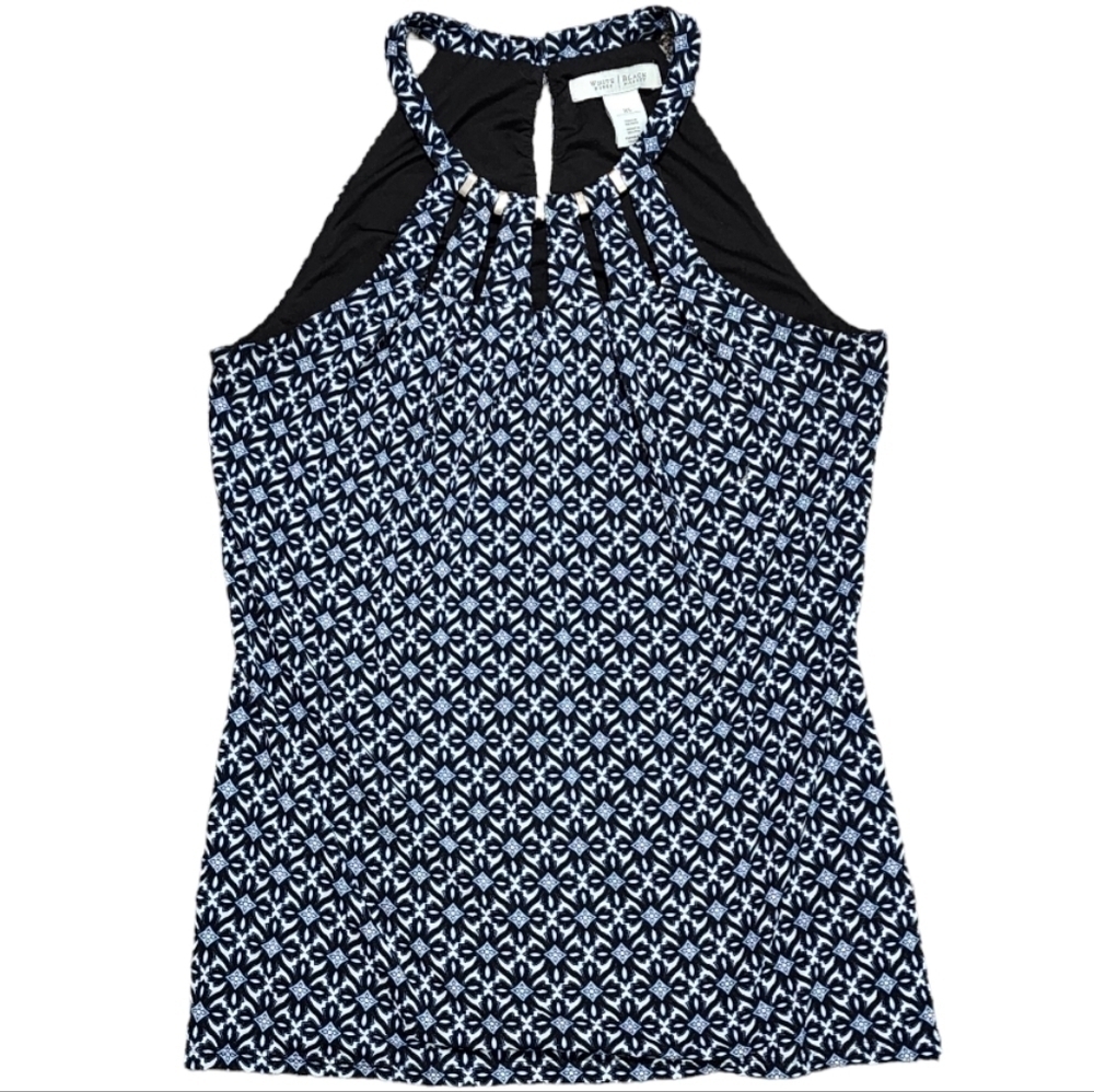 White House Black Market blue Spring Summer halter tank XS like new.